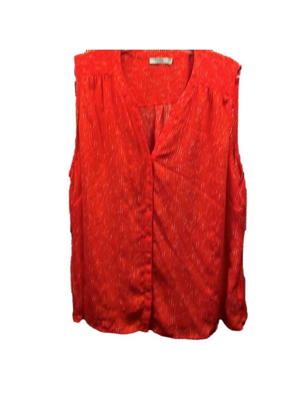 Dalia Tank Blouse Top, SZ 3X, PTP 28”, L 29”, Orange/White, Hidden Buttons